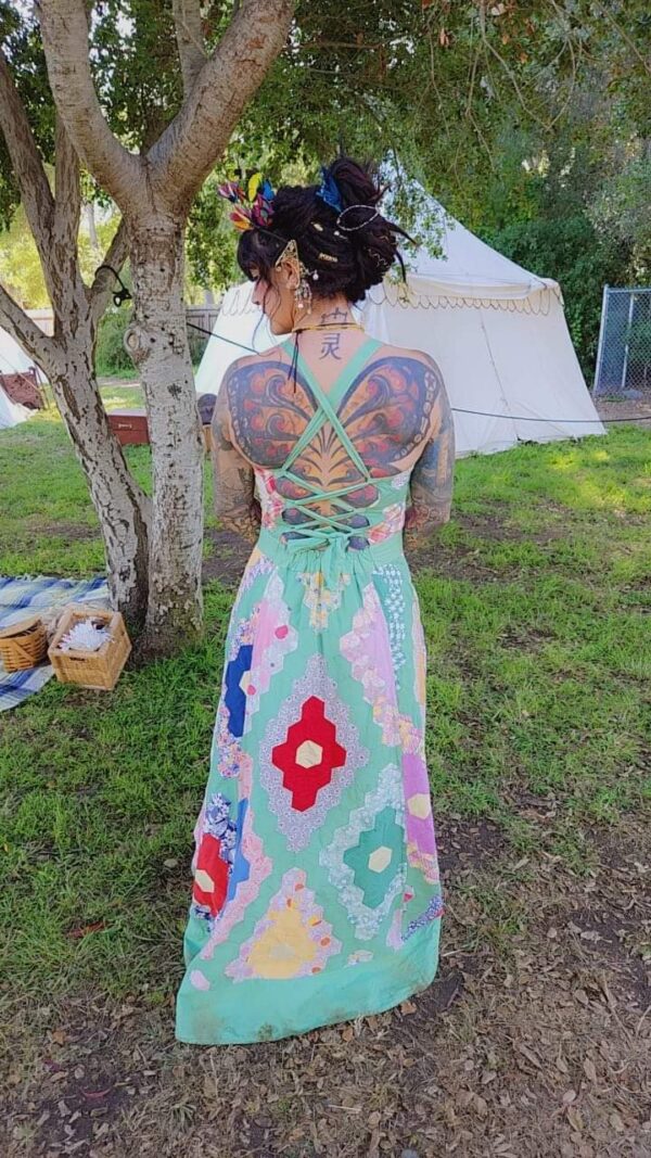 Green Sleeveless Quilt Dress - Image 3